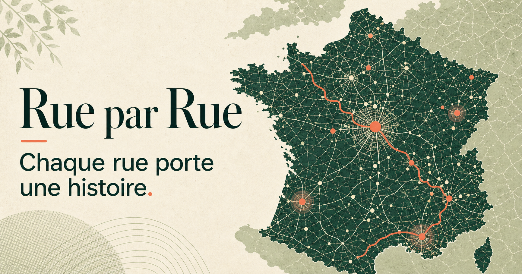Carte de France traversée par un réseau de rues